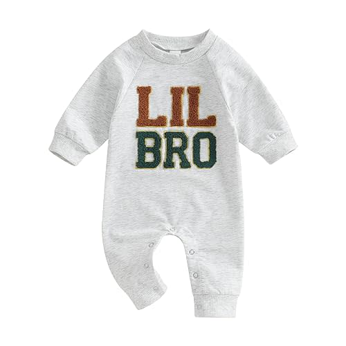 pengnight Newborn Baby Boys Girls Romper Long Sleeve Lil Bro Letter Print Solid Color Bodysuit Jumpsuit
