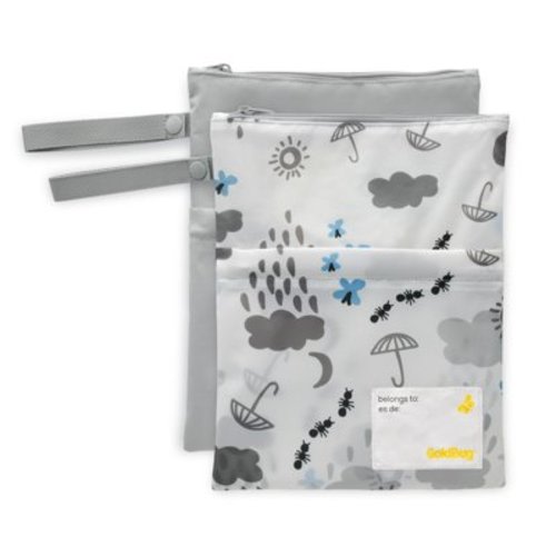 Goldbug 2 Pack Wet Dry Bags, Daycare Essential Water-Resistant Bags for Baby, Unisex Cloud Print