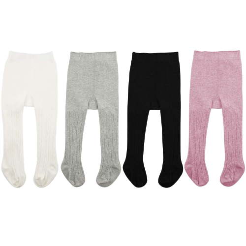 Zando 4 Pairs Cotton Baby Tights 12-18 Months Girls Thick Cable Tights Infant Knit Footed Leggings for Toddler Girls 0-6 Months