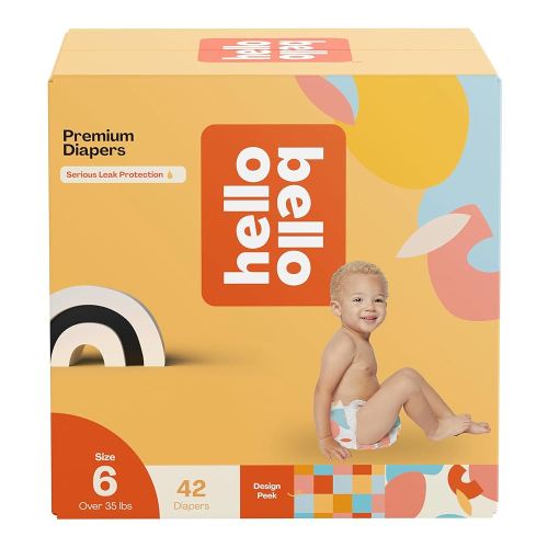 Hello Bello Premium Diapers Size 6, Honeysuckle Designs, 42ct Club Box, Hypoallergenic and Extra Absorbent