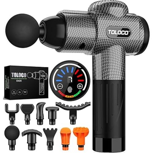 TOLOCO Massage Gun, Deep Tissue Back Massager for Athletes with 10 Massage Heads, Electric Muscle Percussion Massager for Any Pain Relief, FSA and HSA Eligible, Gifts for Fathers Day, Carbon
