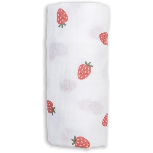 Lulujo Baby Swaddle Blanket Unisex Softest 100% Cotton Muslin Swaddle Neutral Receiving Blanket for Girls & Boys| 40in x 40in| Baby Gift| Strawberries