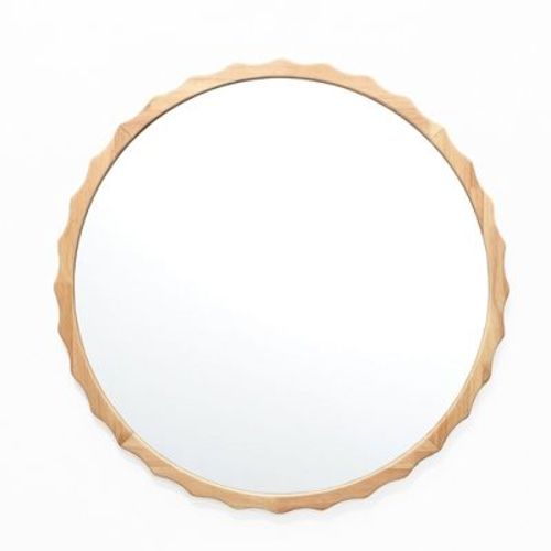 LuxenHome 31.5-Inch Round Wall Mirror Natural Wood Scalloped Frame Circle Wall Mounted Decorative Wavy Mirror for Bathroom Bedroom Entryway Brown