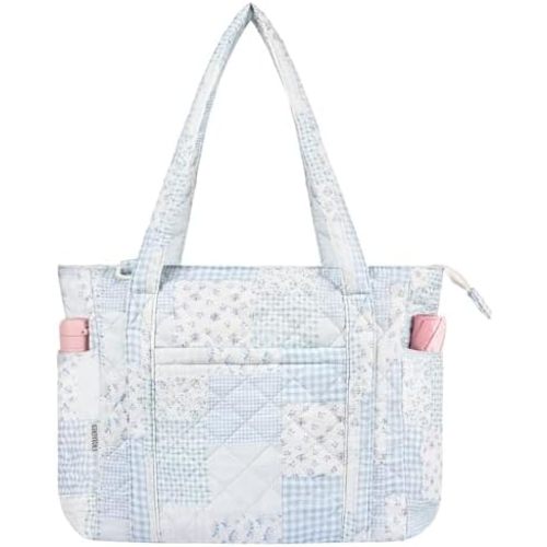 Quilted Tote Bag for Women, Floral Quilted Tote Bag with Zipper, Cute Shoulder Bag for Work, Travel, Gym
