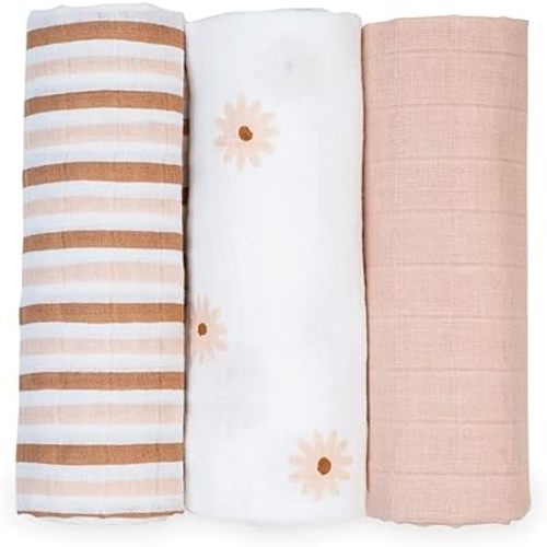 lulujo Baby Receiving Blanket| Unisex Softest 100% Cotton Muslin Blanket| Neutral Receiving Blanket for Girls & Boys | 28in x 28in | Baby Gift| Daisies