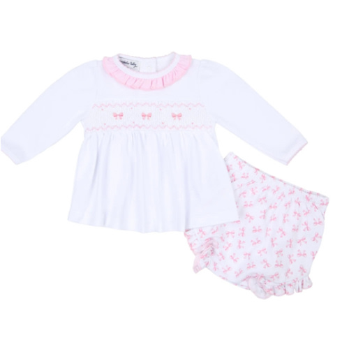 Baby Bows Smocked Diaper Cover Set