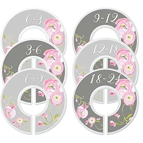 Nursery Closet Dividers, Closet Organizers, Baby Girl Clothes Organizers Pink Grey Floral