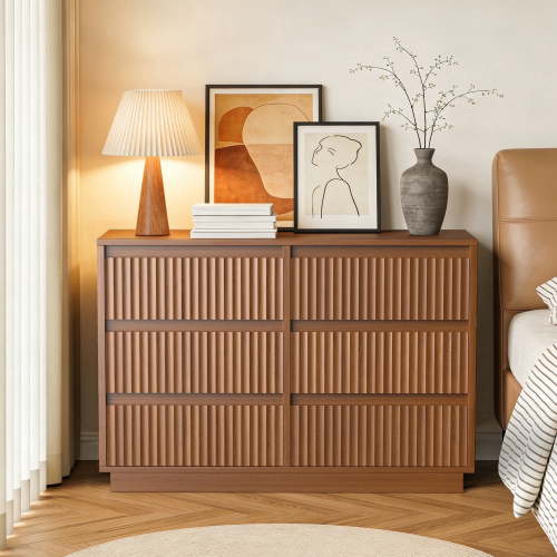 Wood Dresser, 6 Drawer Dresser for Bedroom, Modern Chest of Drawers with Deep Drawers Waterproof Living Room, Hallway, Entryway,Brown