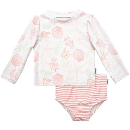 Gerber Baby Girls' Baby Toddler Long Sleeved Rashguard Swim Bathing Suit Set