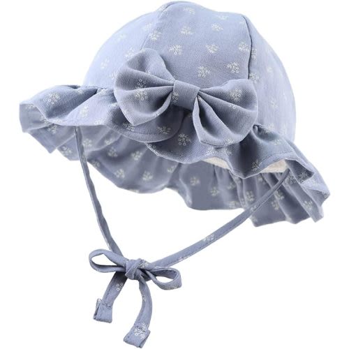 Bow Baby Girls Summer Hat Flower Toddler Girls Sun Hat Cotton Breathable Infant Hat - 3-6 Months - Blue Floral