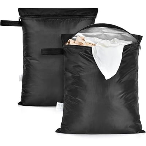2 Pack Swimsuit & Towel Wet Dry Sack - 12 x 16 inch Waterproof Clothes Bag with Handle & Zippered Oxford Cloth - Black