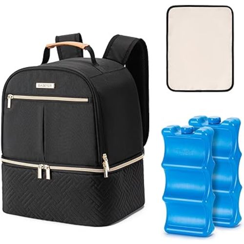 Breastmilk Pump Bag with Ice Pack, Breast Pump Backpack, Breastmilk Cooler Bag Fits 6 Baby Bottles up to 9 Oz for Nursing Moms Work, Travel-Black