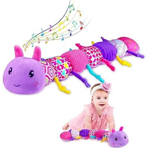 Baby Girl Toys 0-6 Months, Baby Soft Stuffed Animal Toys with Multi Textures,Rattle,Crinkle,Baby Girl Gift, Baby Girl Toys 6 to 12 Months,Infant 3 4 5 7 8 9 Months Old Baby Toys,Caterpillar-Purple