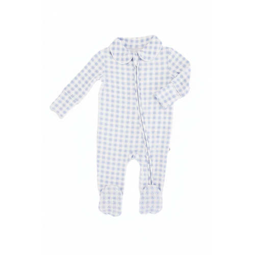 Caden Lane Peter Pan Collar Zipper Footie | Dusty Blue Gingham