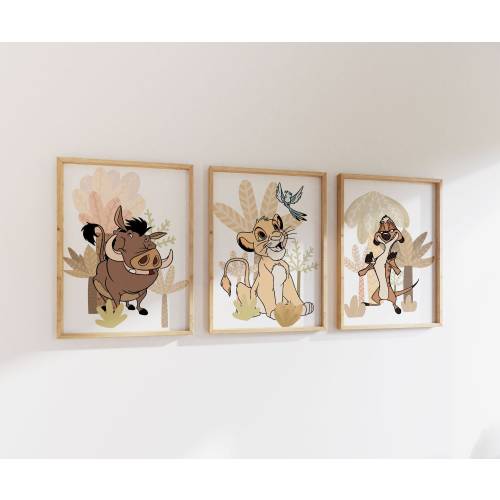 Set of 3 Simba and Friends Wall Art | Lion King Art Print | Simba Nursery Print| Simba Decor| Tropical Nursery Decor | Printable Art| L 054