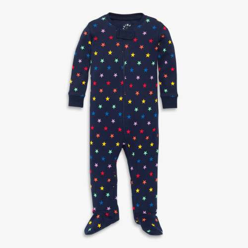 Baby organic zip footie in mini rainbow stars | Primary.com