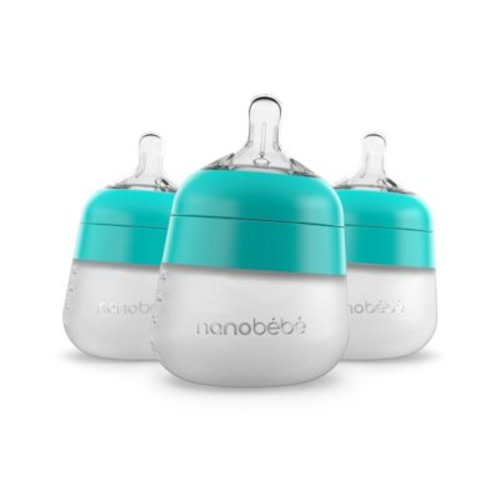 Flexy Silicone Baby Bottle Anti-Colic Nipple, Soft Body, Stable Base - Teal - 5oz/3pk