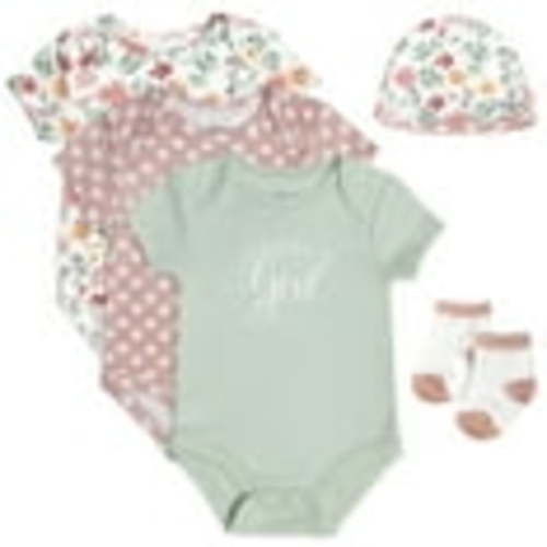 Baby Essentials Newborn Baby Girls 0 Months Daddy’s Girl 5 Piece Bodysuit Set Containing 3 Short Sleeve Bodysuits, 1 Cap & Pair of Socks