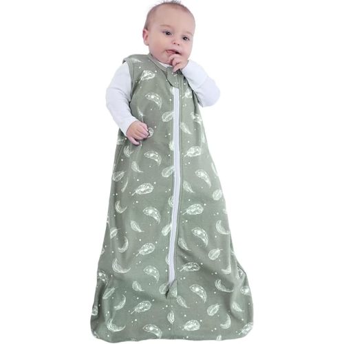 Owlivia Baby Sleep Sack Sleeping Bag with 2-Way Zipper,100% Organic Cotton Wearable Blanket,Unisex Sleep Sack(Feather Green, 18-24 Months)