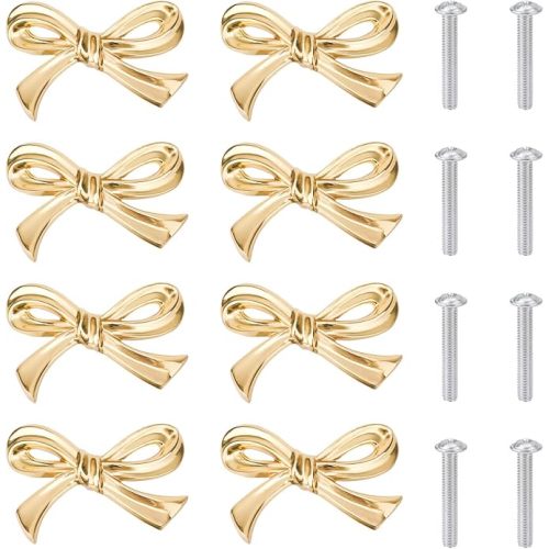 5pcs Bow Shape Cabinets Knobs, Brass Vintage Gold Cabinet Pulls Decorative Bow Dresser Handle for Home Kitchen Dresser Cupboard Wardrobe Drawer Pulls