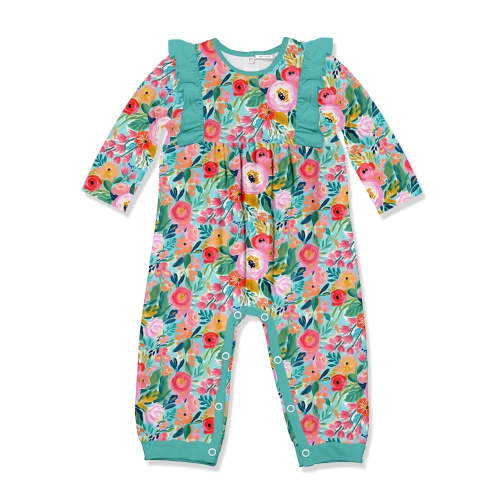 Millie Loves Lily Infant Girl Mint New Beginnings Floral Ruffle Trim 1-Piece Size 12M