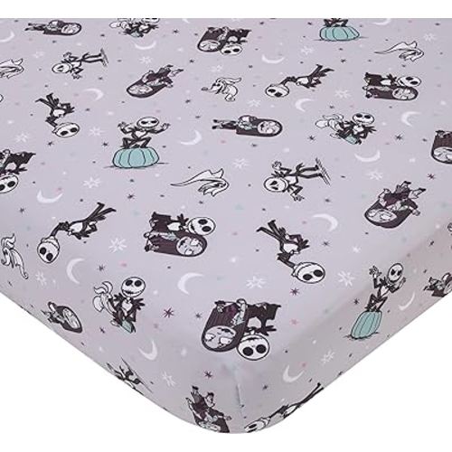 Disney Nightmare Before Christmas Gray, Black, White, and Blue, Jack Skellington Super Soft Nursery Fitted Crib Sheet