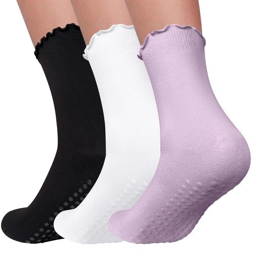 3 Pairs Pilates Socks with Grips Non Slip Ruffle Yoga Grip Socks for Women
