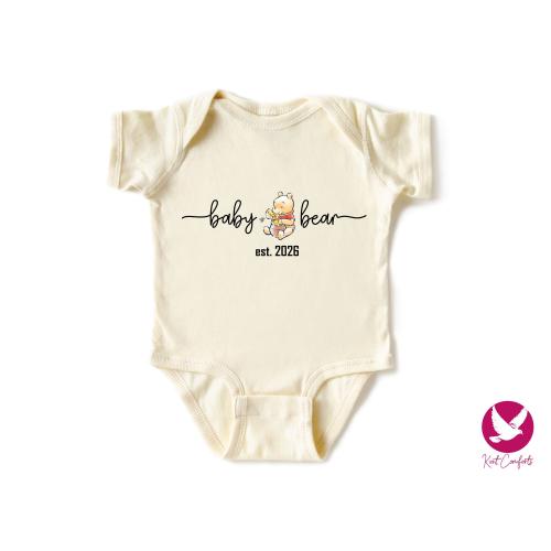 Custom Year Pooh Baby Bear Onesie®, Baby Shower Gift, Personalized Winnie The Pooh Onesie®, Custom Year Natural Bodysuit, Cute Baby Reveal