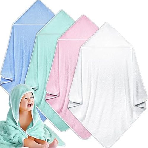 Reginary 4 Pack Baby Hooded Towels Coral Fleece Baby Bath Towels 30 x 30 Inch Soft Absorbent Hooded Bath Blanket for Newborn Toddler Infant Boy Girl Shower Gift Supplies (White)