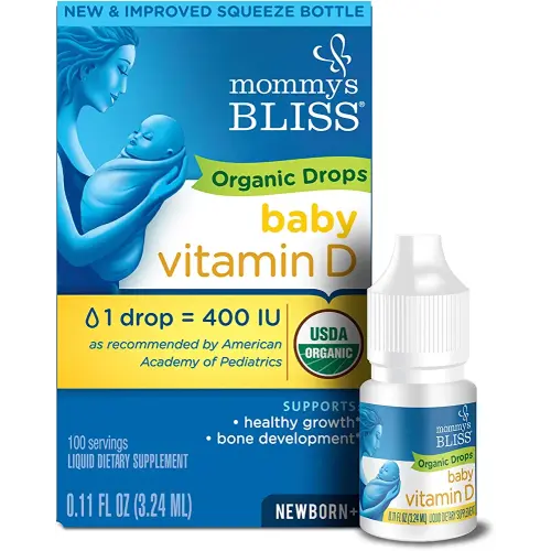 Mommy's Bliss Organic Baby Vitamin D Drops | Promotes Healthy Growth and Bone Development | Age Newborn+ | 0.11 Fl Oz (100 Servings)