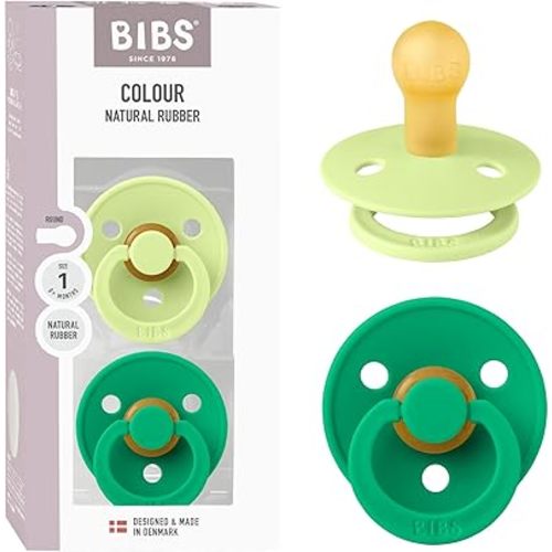 BIBS Colour Pacifier, 0-6 Months, 2-Pack, Round Nipple, Matcha/Cactus