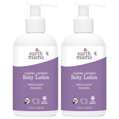 Earth Mama Calming Lavender Baby Lotion for Dry Skin, Calendula Cream for Newborn Skin Care, Organic Moisturizer for Children, Aloe Juice, Rooibos, & Shea Butter, Lavender Lotion, 8 Fl Oz (2Pk)