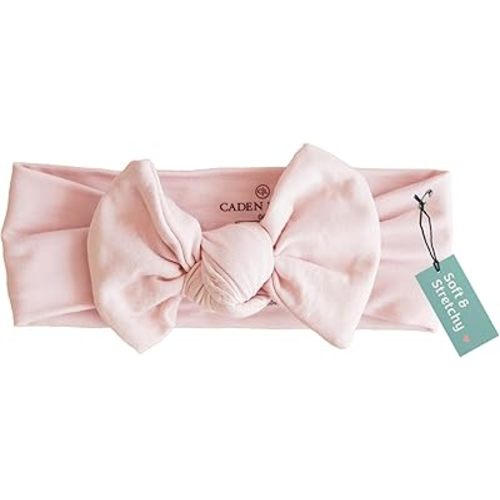 Caden Lane Baby Headwrap with Knotted Bow, Soft & Stretchy Bamboo Viscose, Comfortable Infant Hairband for Newborn & Toddler Girls, Ideal Gift for Baby Shower & Milestone Celebration, Pale Pink