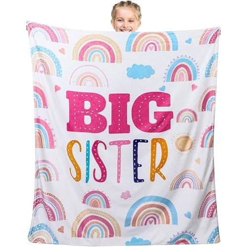 Buryeah 60" x 50" Big Sister Blanket Big Sister Gifts Big Sister Birthday Gift Ideas Soft Cozy Throw Blanket Soft Warm Flannel Blanket for Big Sister Baby Shower Party Supplies Big Sister Gift