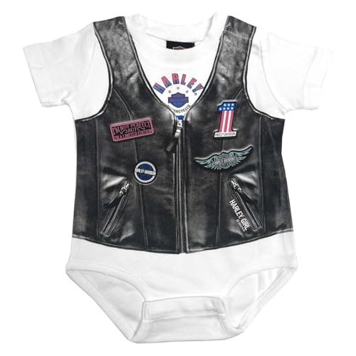 Harley-Davidson Baby Girls' Faux Leather Vest Short Sleeve Creeper - White