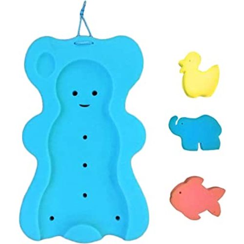ReignDrop Baby Bath Sponge Mat for Tub – Safe Fun Sponge Bath Mat, Toys for Newborns – Toddler Bathing Cushion Insert with Inbuilt Drying Hanger – Bath Time Rest and Support for Sink (Small Bear)