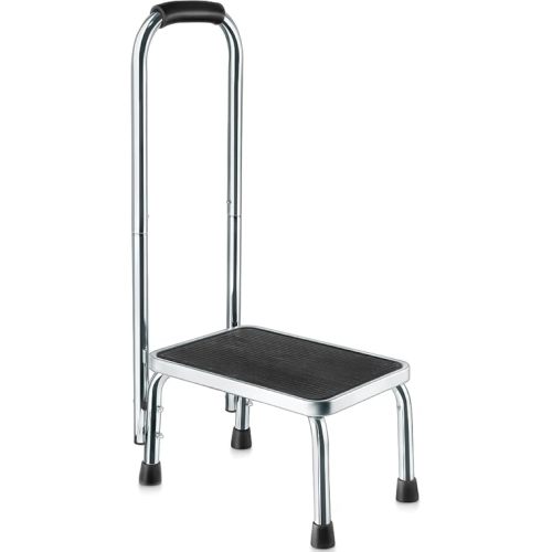 Step Stool with Handle for Adults Step stools with Handle for Elderly for Bed Chrome-Plated Steel Frame 330Lbs Capacity Use at Home Bathroom Kitchen