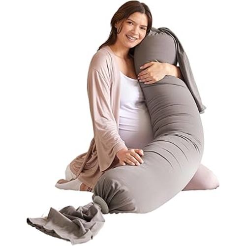 bbhugme Adjustable Pregnancy Pillow – Full Body Support for Side Sleeping - Adjustable Firmness and Shape - Supports Back, Legs, Belly, HIPS for Pregnant Women - Removable Cover - Stone