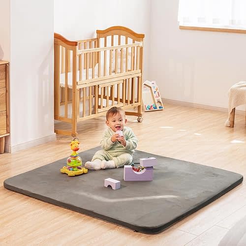 Baby Play Mat for Floor, 50x50 Thick Foam Soft Padded Playpen Mat with Machine Washable Removable Cover for Babies and Toddlers Infants (Grey)