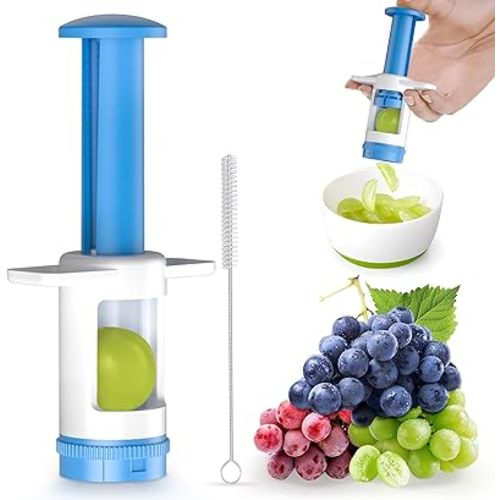 Grapes Cutter for Toddlers, Fruit & Veggie Cutter for Kids Grape Slicer Kitchen Tool, Perfect for Fruit Salads, Snacks, and Cake Decorations-Green Container-Blue Cross Blade