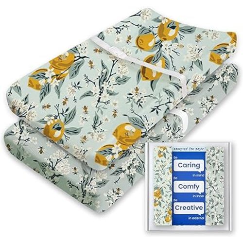 Premium Soft Boho Changing Pad Covers for Girls & Boys - Stretchy Jersey Sheets - Fits Standard Changing Tables - 2 Pack (Lemon Honey)