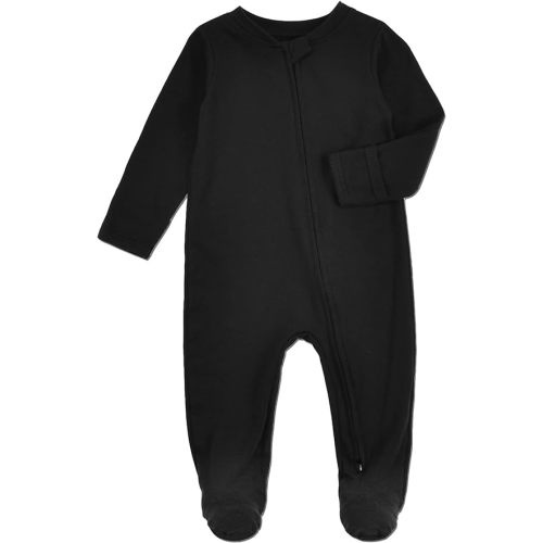Aablexema Organic Cotton Baby Footie Pajamas with Mittens Newborn Soft Zip Sleeper - 3-6 Months - Black