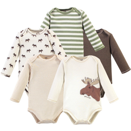0-3 mos Touched by Nature Organic Cotton Long-Sleeve Bodysuits, Moose
