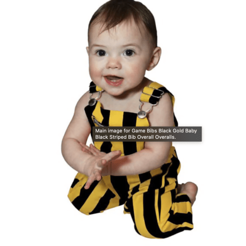 GAME BIBS BLACK GOLD BABY BLACK STRIPED BIB OVERALL OVERALLS