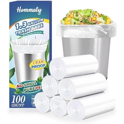1.3 Gallon 100 pcs (1.2-1.3 Gal) Small Clear Trash Bags, Strong 1 Gallon 1.3 Gallon 1.3 Gallon Garbage Bags, Bathroom Trash Can Bin Liners,Mini Bags Waste Basket Liner,Fit 5-6 Liter, 1-1.3 Gal-Clear