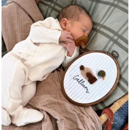 Heirloom Needle Felted Duck Nursery Wall Decor: Personalized Name Embroidery