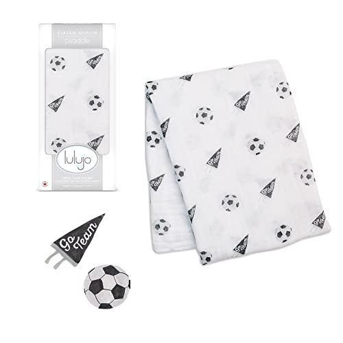 lulujo Baby Cotton Muslin Swaddle Blanket, 47 x 47, Soccer