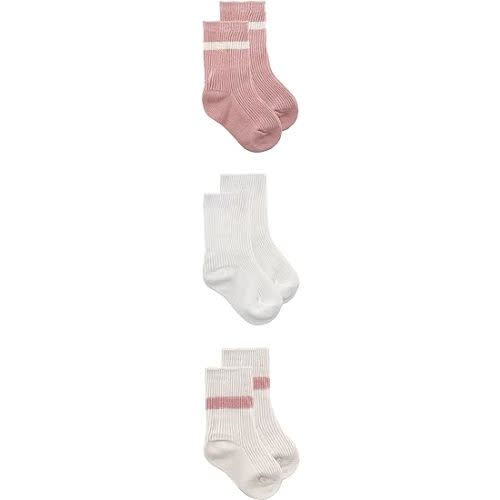 Organic 3-Pack Baby Crew Socks | Multiple Colours - 0-12 Months - Misty Rose