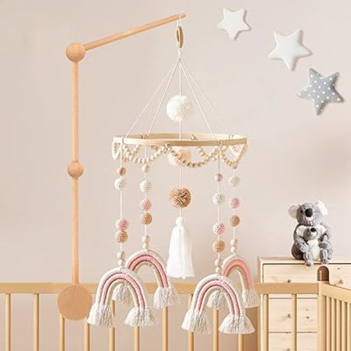 Mobile for Crib,Boho Baby Mobile Handmade Rainbow Baby Mobile,Neutral Baby Crib Mobile,Macrame Rainbow Baby Mobile Kids Room Nursery Decor,Newborn First Gift