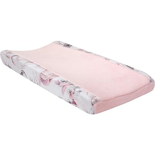 Lambs & Ivy Signature Botanical Baby Pink/Gray Floral Minky Changing Pad Cover